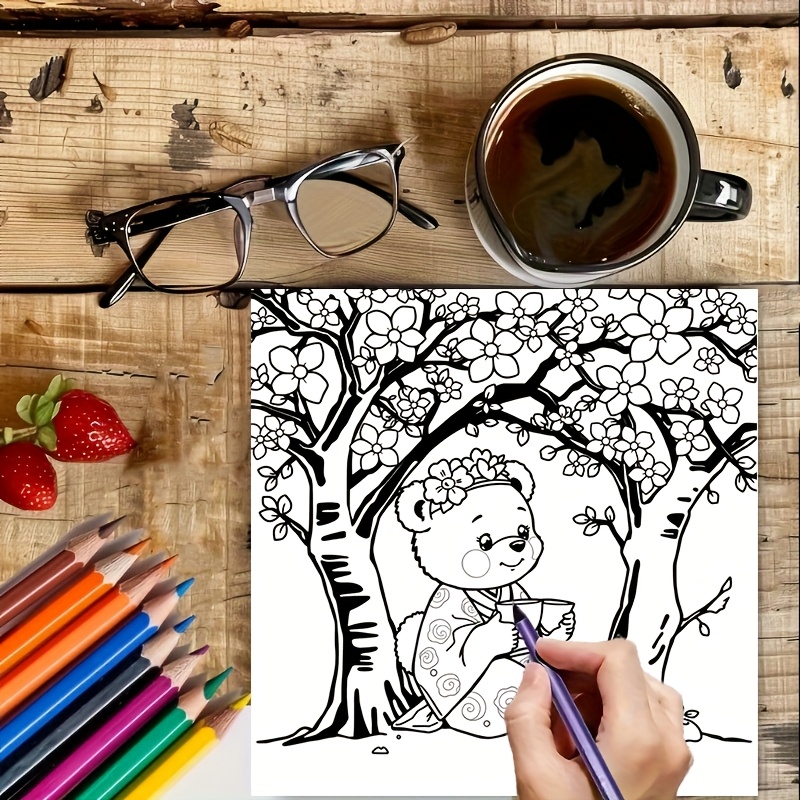 28 Pages Cute Bear in Japan Co - Adult Coloring Book Stress Relief ulasan dan harga