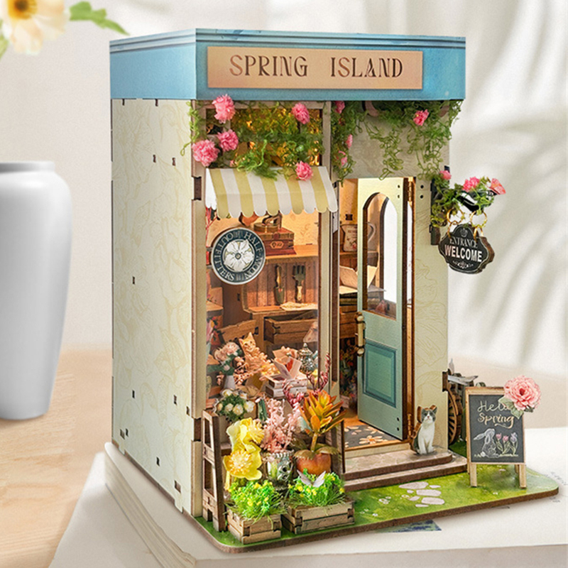 DIY Wooden Spring Island Flowe - Diy Wooden Book Nook Kit Shelf Insert ulasan dan harga