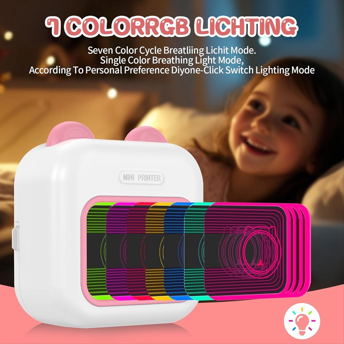 Mini Sticker Printer RGB Light - Mini Pocket Thermal Printer Paper Roll ulasan dan harga