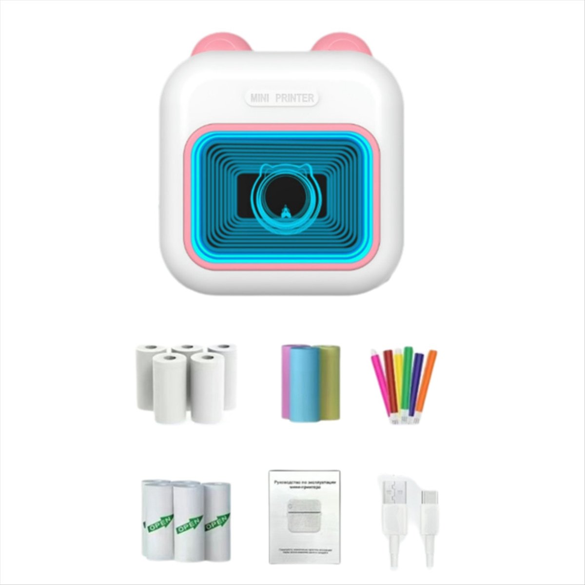 Mini Sticker Printer RGB Light - Mini Pocket Thermal Printer Paper Roll ulasan dan harga