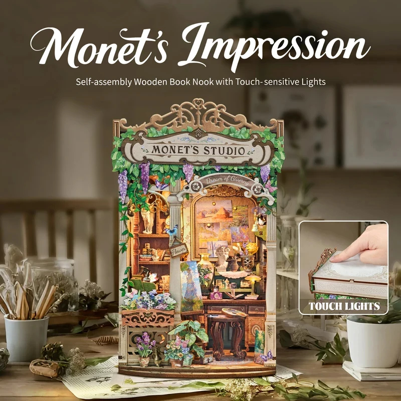 Wooden Monet's Studio Book Noo - Diy Wooden Book Nook Kit Shelf Insert ulasan dan harga