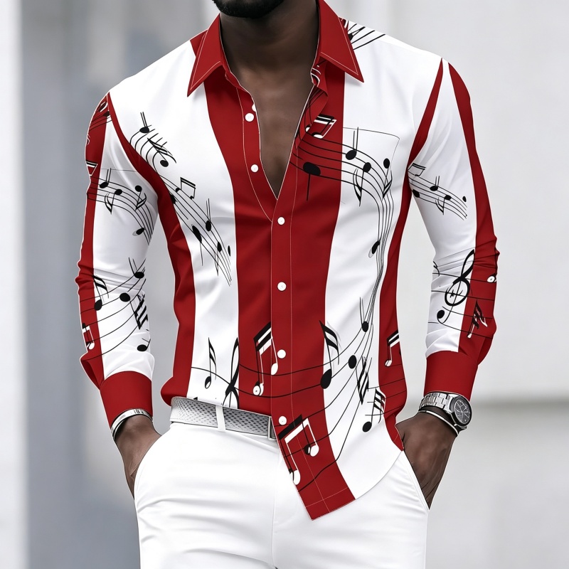 Men's collared shirt with crea - Music ulasan dan harga