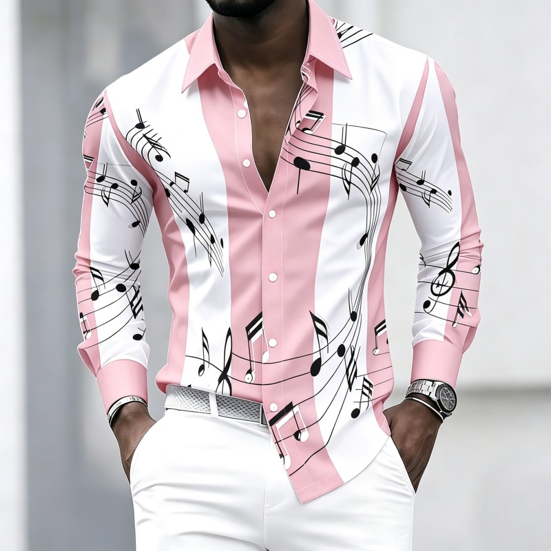 Men's collared shirt with crea - Music ulasan dan harga