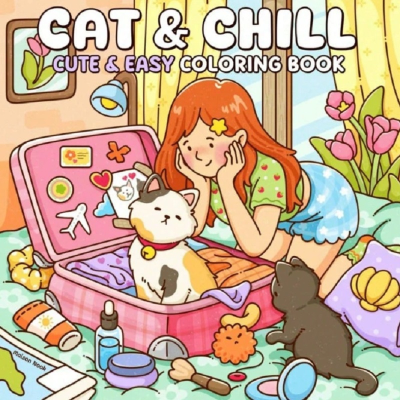 Cat & Girl Cute Easy Coloring  - Adult Coloring Book Stress Relief ulasan dan harga