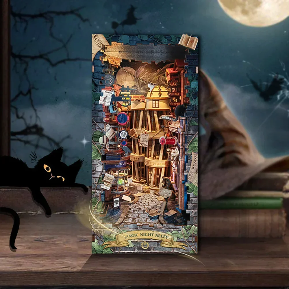 Retro DIY Magic Night Alley Wo - Diy Wooden Book Nook Kit Shelf Insert ulasan dan harga