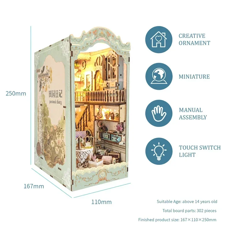 DIY Wooden Pastoral Diary Book - Diy Wooden Book Nook Kit Shelf Insert ulasan dan harga