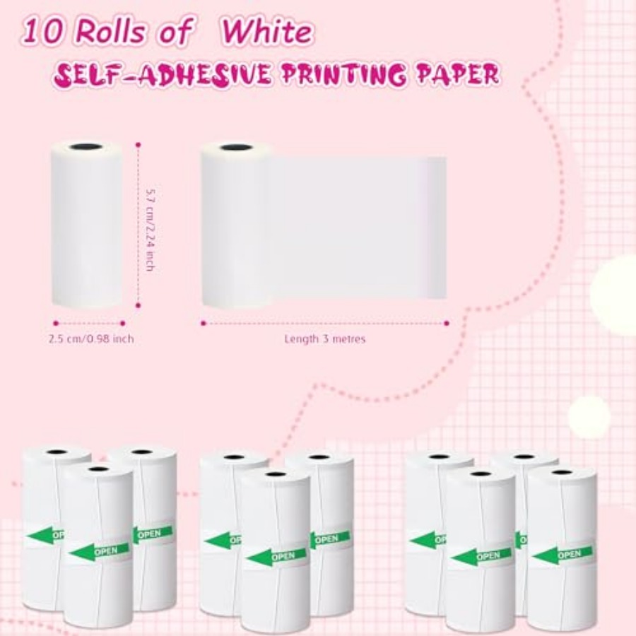 10 Rolls Thermal Sticker Paper - Mini Pocket Thermal Printer Paper Roll ulasan dan harga