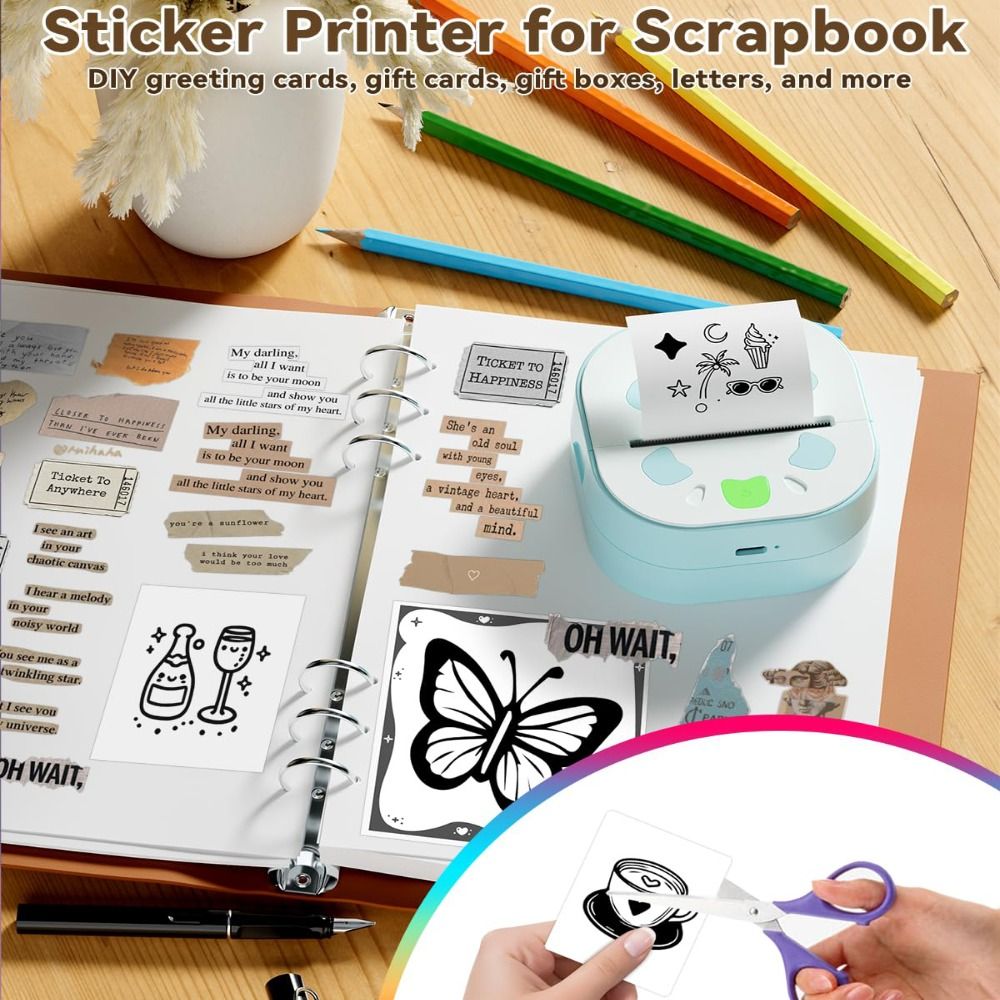 Mini Sticker Printer Inkless P - Mini Pocket Thermal Printer Paper Roll ulasan dan harga